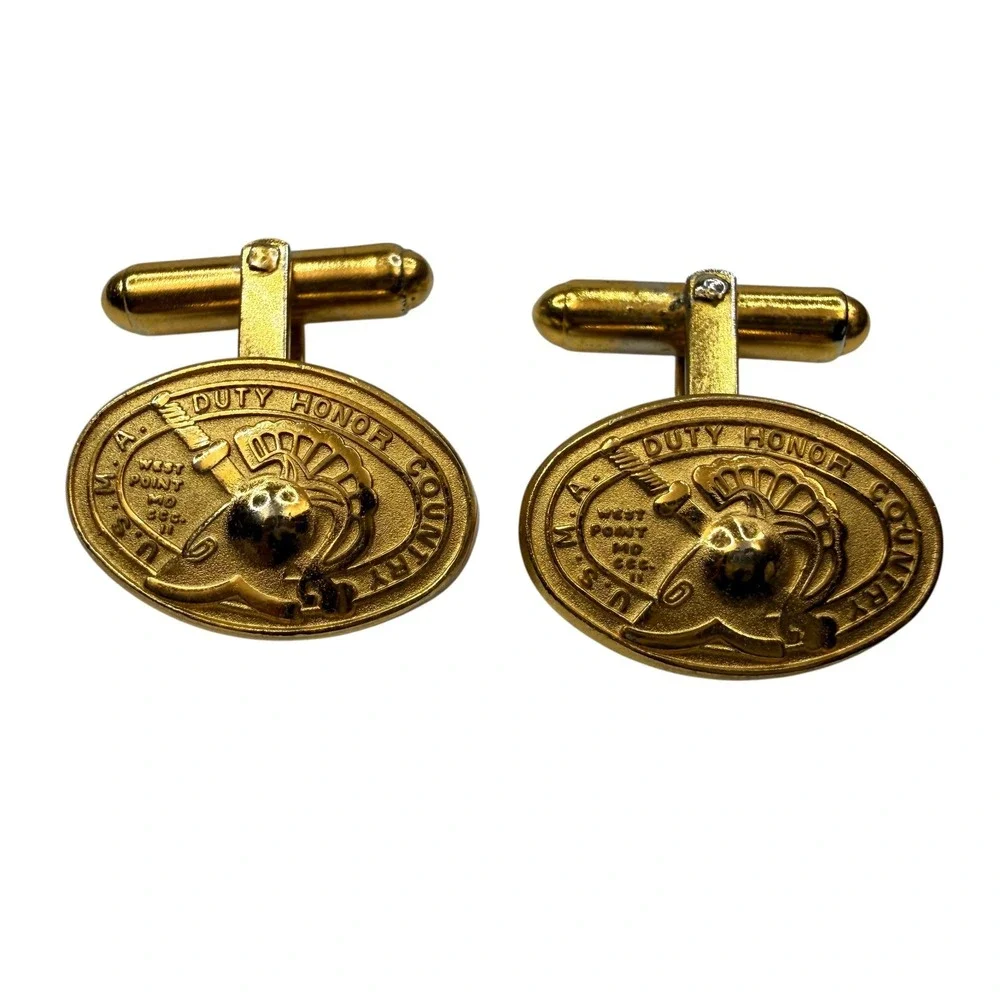 USMA West Point Duty Honor Country Gold Tone Cuff Links Militaria Military